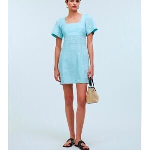 Madewell light blue Square Neck Mini dress 100% Linen